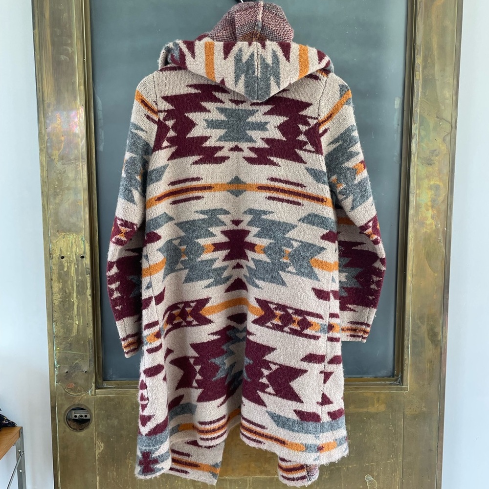 Joie Southwestern Aztec Wool Blend Hooded Duster Cardigan Coat M - Picture 5 of 6